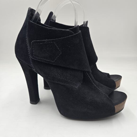 Pedro Garcia Women's Chenoa Bootie Pump Sz 39 8.5 High Heel Open Toe Black Suede - Picture 1 of 9